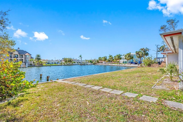 view of yard with a water view