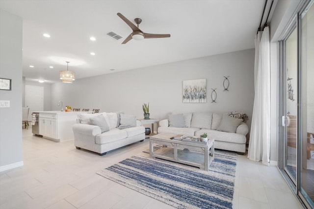 8607 Canyon Creek Trl, Parrish, FL 34219 - living area featuring a ceiling fan and recessed lighting