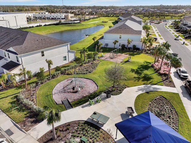 aerial view featuring a water view