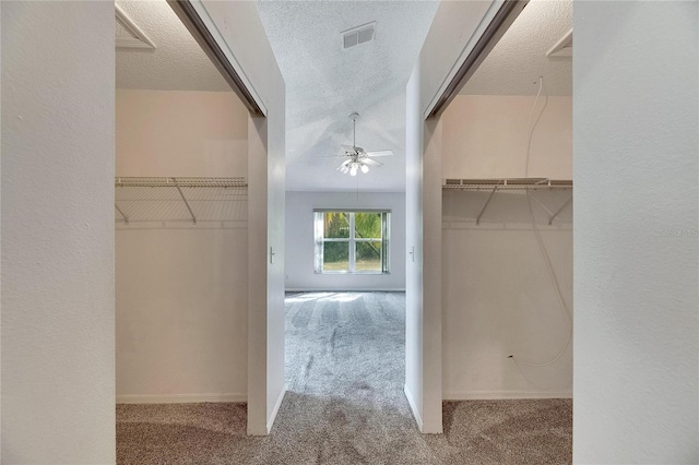 walk in closet featuring carpet and ceiling fan