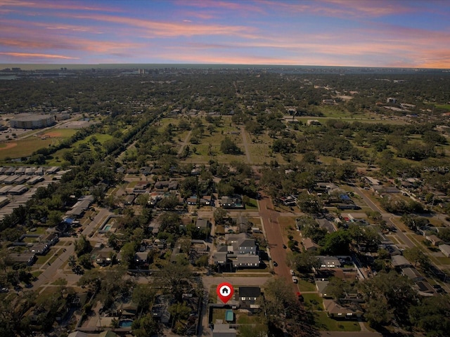 view of aerial view at dusk