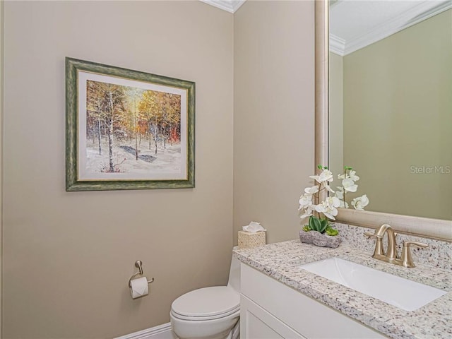 4836 Four Lakes Cir SW, Vero Beach, FL 32968 - bathroom featuring toilet, vanity, baseboards, and ornamental molding