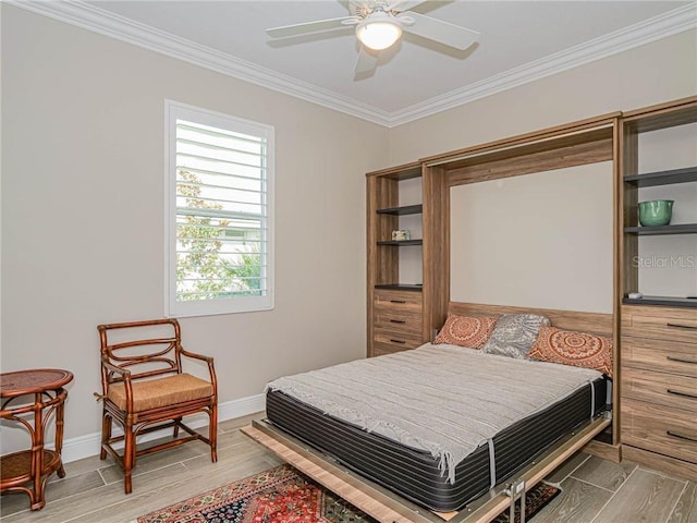 4836 Four Lakes Cir SW, Vero Beach, FL 32968 - bedroom with crown molding, light wood-style flooring, ceiling fan, and baseboards