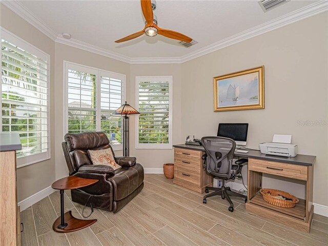 4836 Four Lakes Cir SW, Vero Beach, FL 32968 - office space featuring visible vents, ceiling fan, plenty of natural light, and light wood-style floors