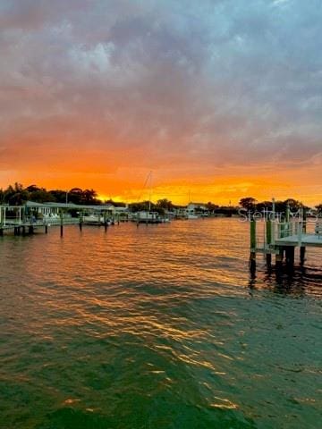 property view of water featuring a boat dock