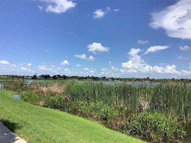 view of yard with a water view