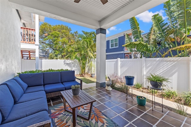 view of patio / terrace featuring outdoor lounge area and ceiling fan