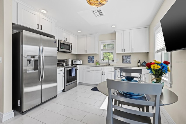 kitchen with white cabinetry, sink, and appliances with stainless steel finishes