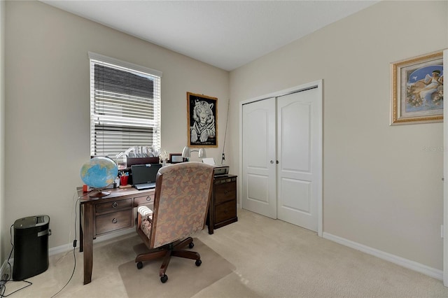 home office with light carpet