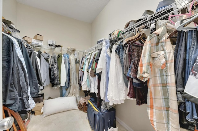 walk in closet featuring carpet flooring