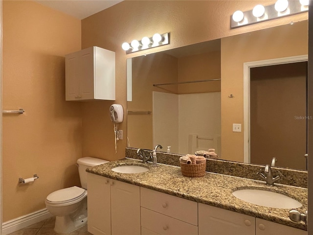 bathroom featuring vanity, toilet, and tile patterned floors