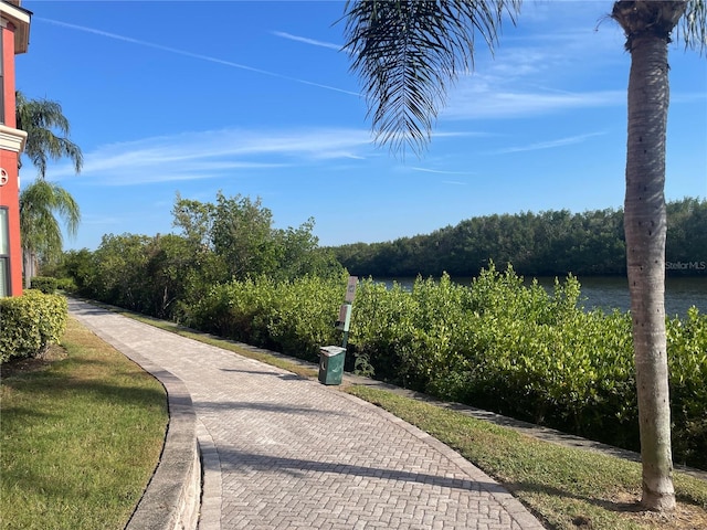 view of property's community with a water view