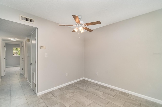 unfurnished room featuring a textured ceiling and ceiling fan