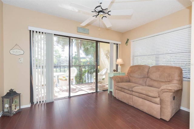 315 30th Ave W Unit B201, Bradenton, FL 34205 - living area with ceiling fan, wood finished floors, and baseboards