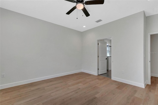 unfurnished bedroom featuring light hardwood / wood-style flooring and ceiling fan