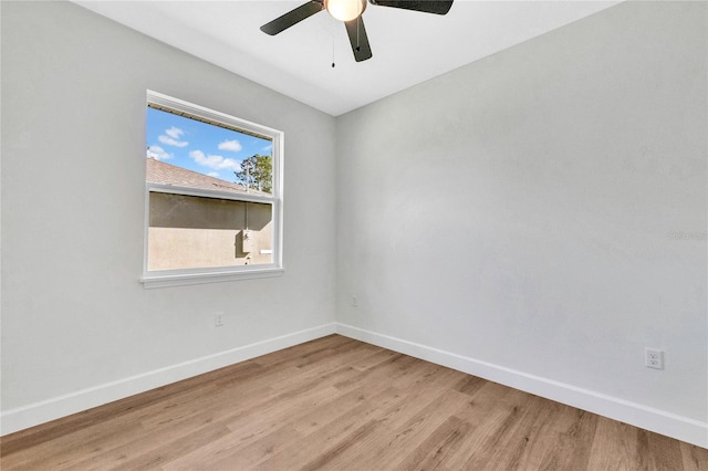 unfurnished room featuring ceiling fan and light hardwood / wood-style flooring