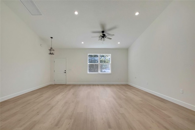 unfurnished room with light hardwood / wood-style floors and ceiling fan