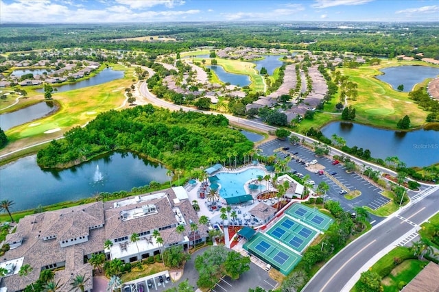 aerial view with a water view