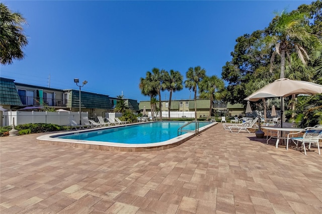 view of pool featuring a patio