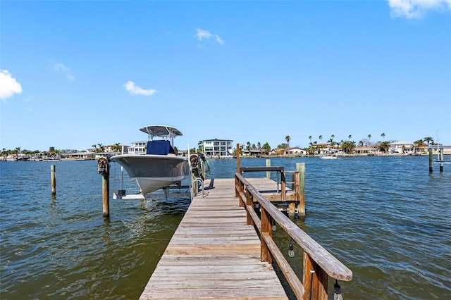 dock area with a water view