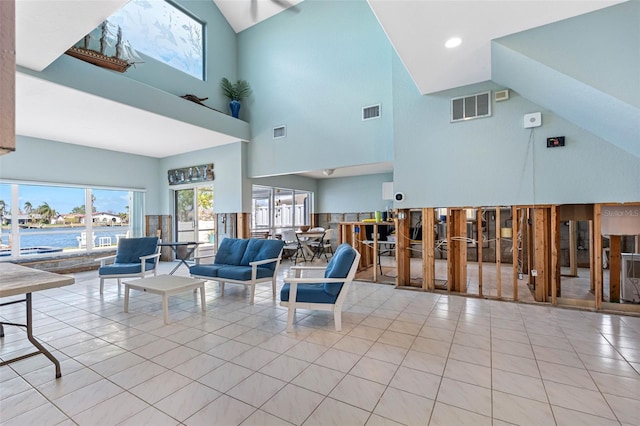 lobby with a water view