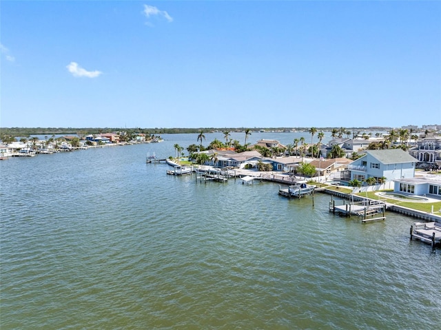 water view featuring a dock