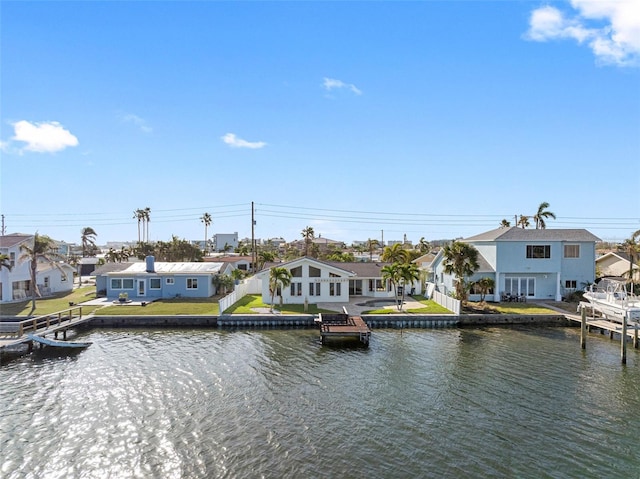 exterior space with a water view