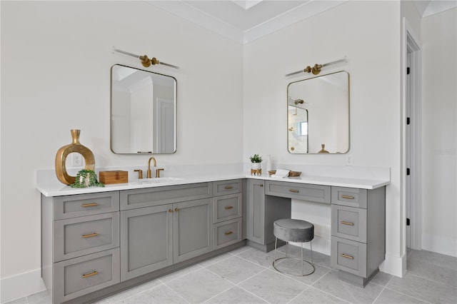 bathroom featuring vanity and ornamental molding