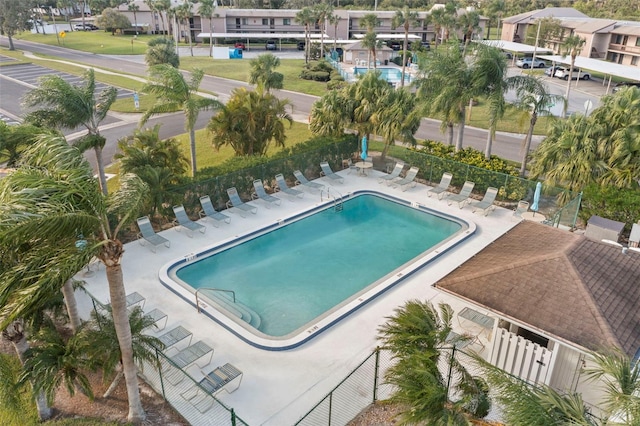 view of swimming pool featuring a patio area