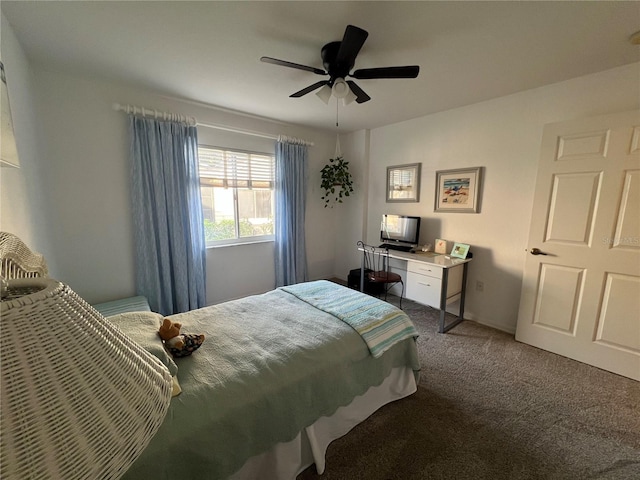 bedroom featuring carpet flooring and ceiling fan