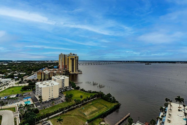 bird's eye view featuring a water view