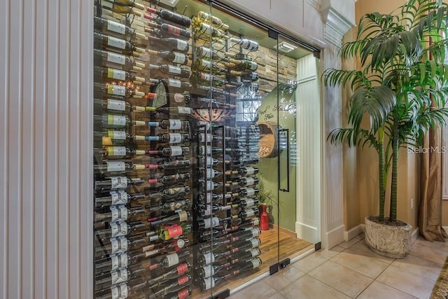 wine area with light tile patterned floors