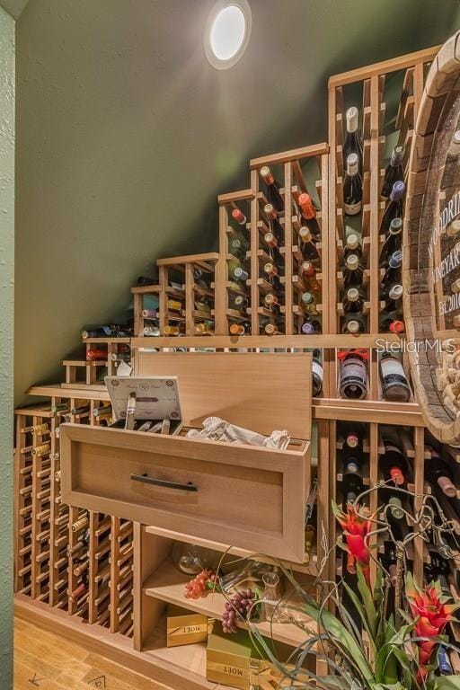 wine cellar with hardwood / wood-style flooring