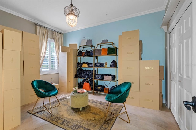 sitting room featuring ornamental molding