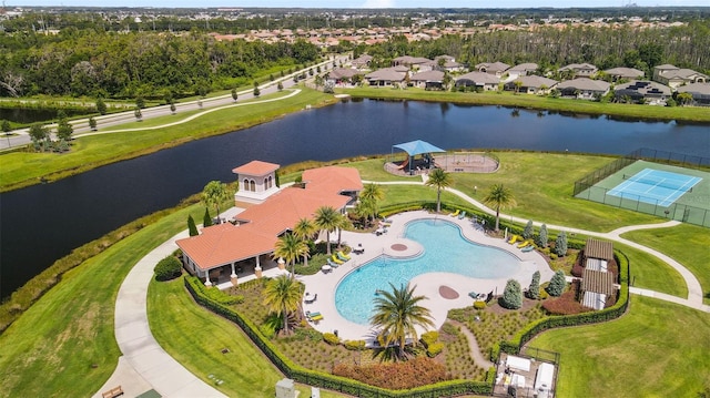 bird's eye view featuring a water view