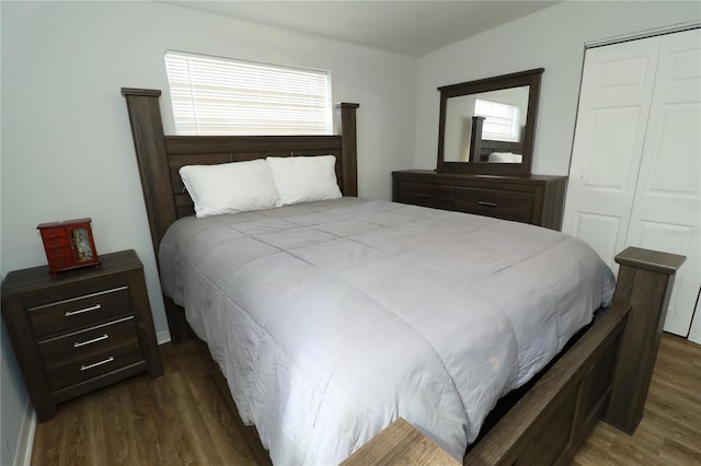 bedroom featuring a closet and dark hardwood / wood-style flooring