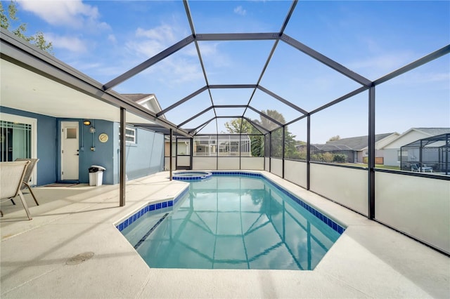 view of pool featuring a patio and a lanai