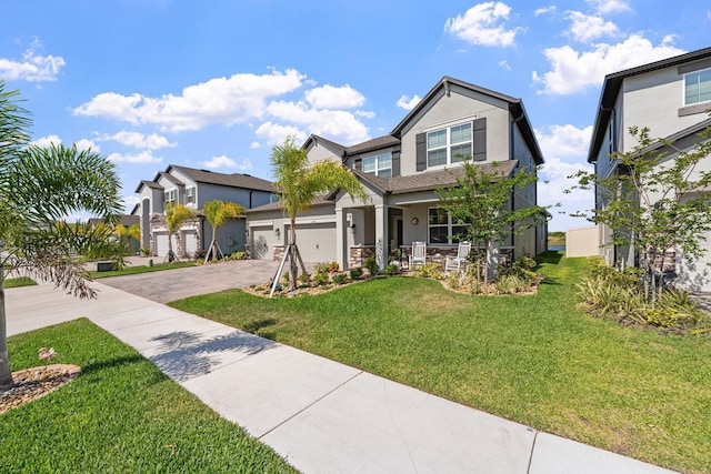 view of front of property featuring covered porch and a front yard