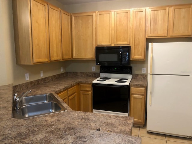 kitchen with sink, white appliances, and light tile patterned floors