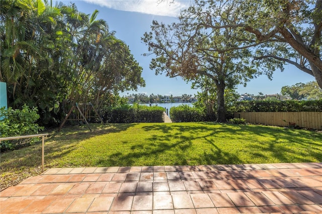 view of yard with a water view