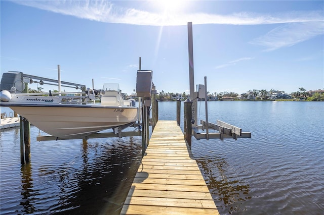 dock area with a water view