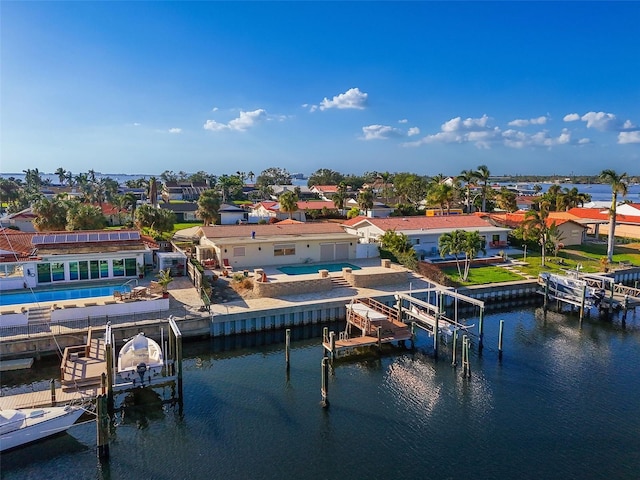 aerial view with a water view