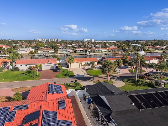 drone / aerial view featuring a water view