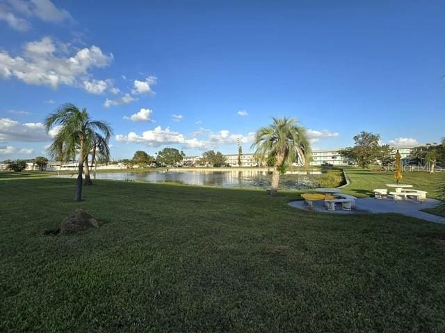 view of yard with a water view