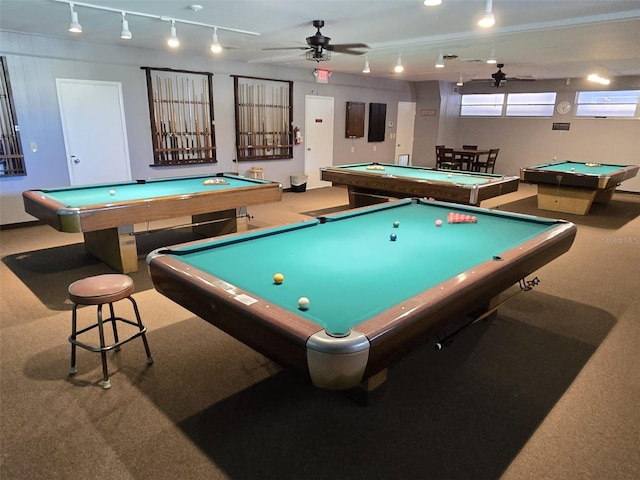 game room featuring pool table and carpet flooring