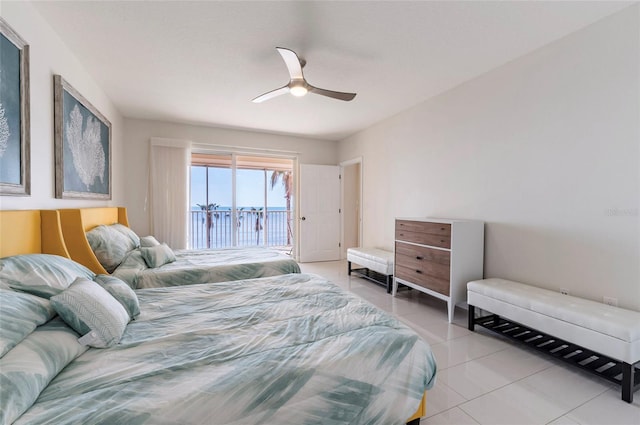 16500 Gulf Blvd Unit 352, North Redington Beach, FL 33708 - bedroom featuring access to outside, light tile patterned flooring, and ceiling fan