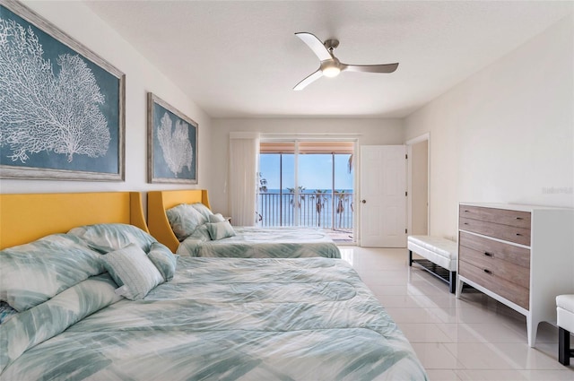 16500 Gulf Blvd Unit 352, North Redington Beach, FL 33708 - bedroom featuring access to outside, light tile patterned floors, and ceiling fan