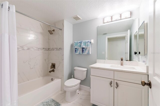 16500 Gulf Blvd Unit 352, North Redington Beach, FL 33708 - bathroom with toilet, shower / tub combination, a textured ceiling, vanity, and baseboards