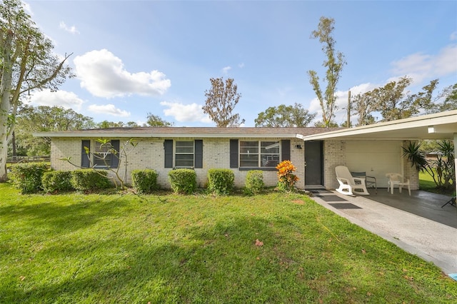 ranch-style home with a front lawn and a carport