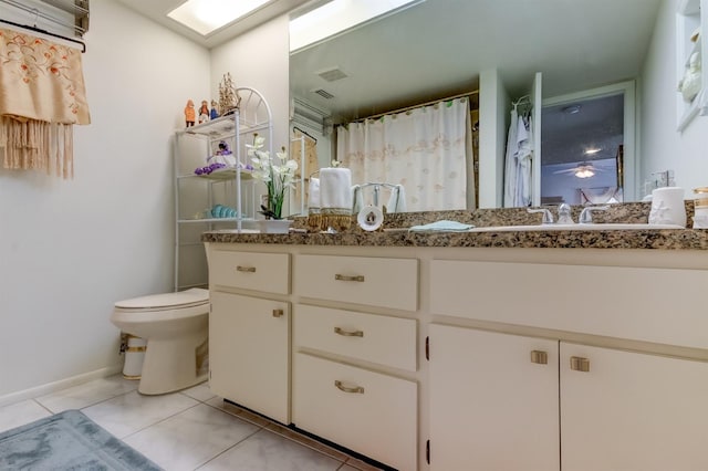 bathroom featuring vanity, toilet, and tile patterned flooring